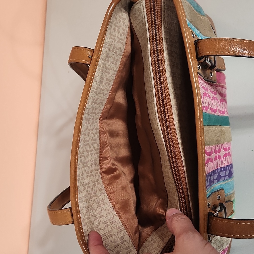 Vintage Fossil Multicolored Monogrammed Fabric, S… - image 3